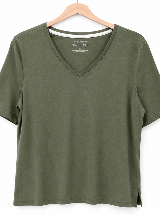Talbots Tops - Talbots Pima Cotton Olive Green V-Neck Tee XL Short Sleeve Closet Staple